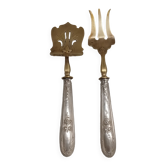 Paire de couverts a entremets argent et dore