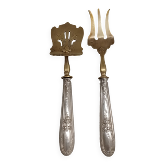 Pair of desserts cutlery silver and gild