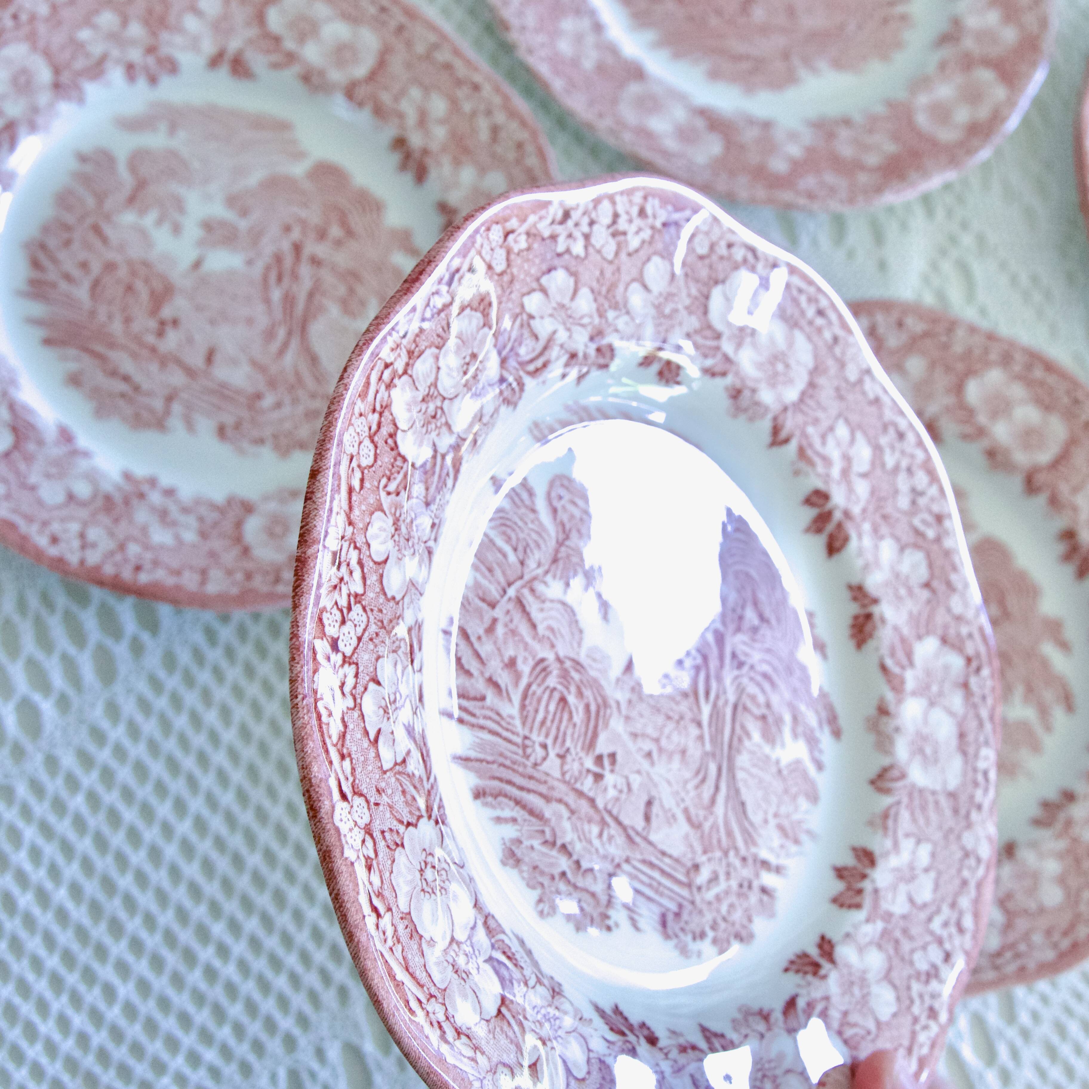 Wedgwood "Woodland" plates, pink English ironstone
