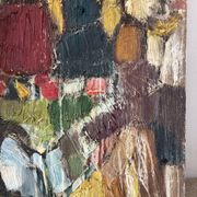 Abstract characters, knife oil, signed Menin.