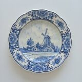 Assiette ancienne hollandaise, décor moulin bleu, delft vp 220, vintage, assiette décorative de collection, assiette de dessert, pays-bas