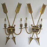 Pair of bronze crossed arrow wall lights Lucien Gau