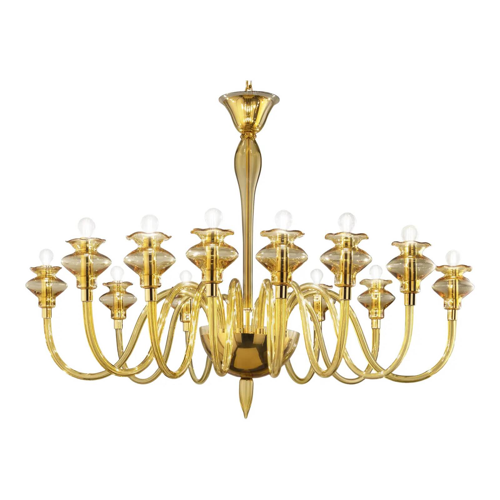 Luxury Modern Murano Glass Chandelier with Amber Finish