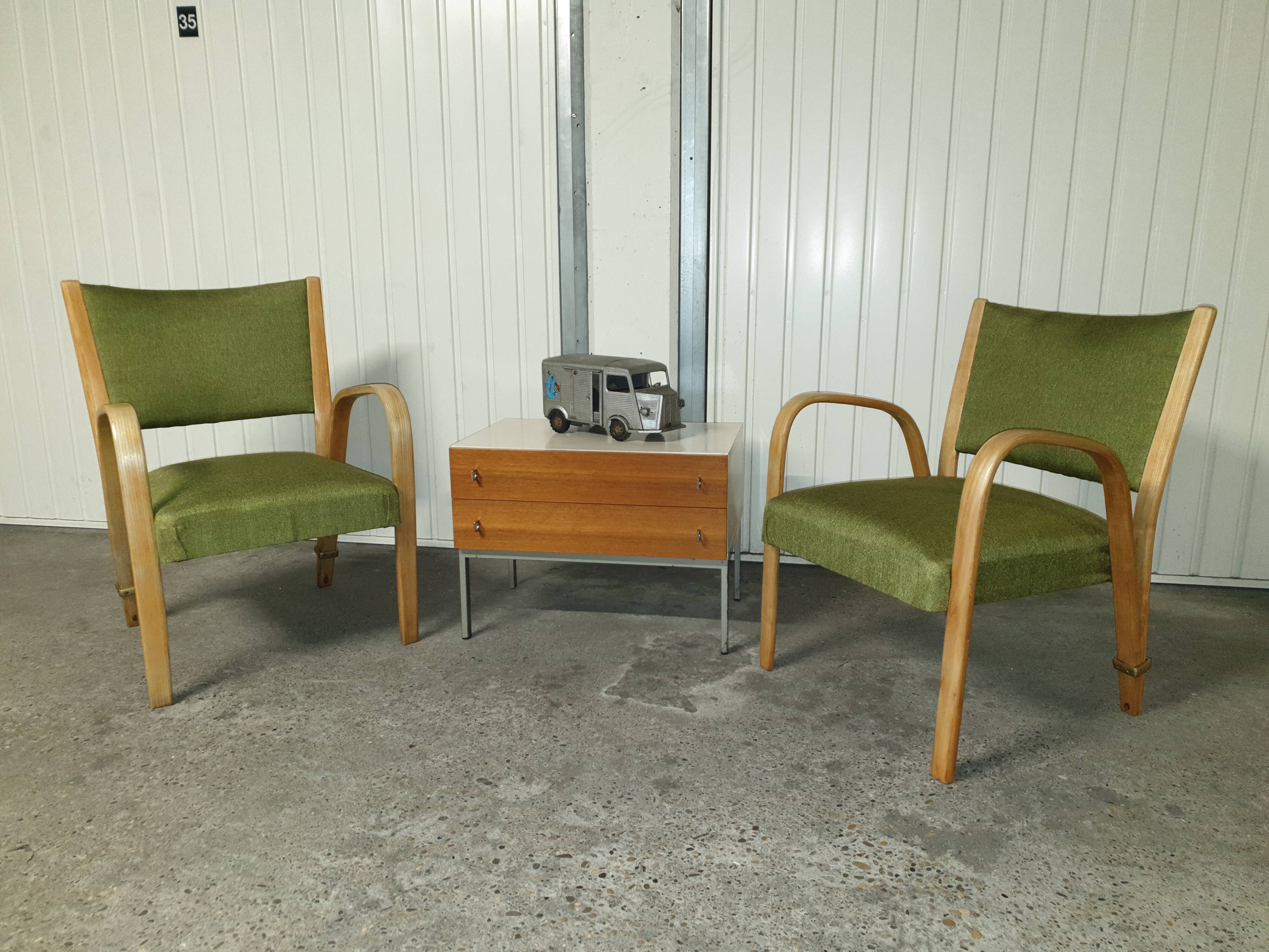 Pair of Bow Wood Steiner Mid-Century Armchairs