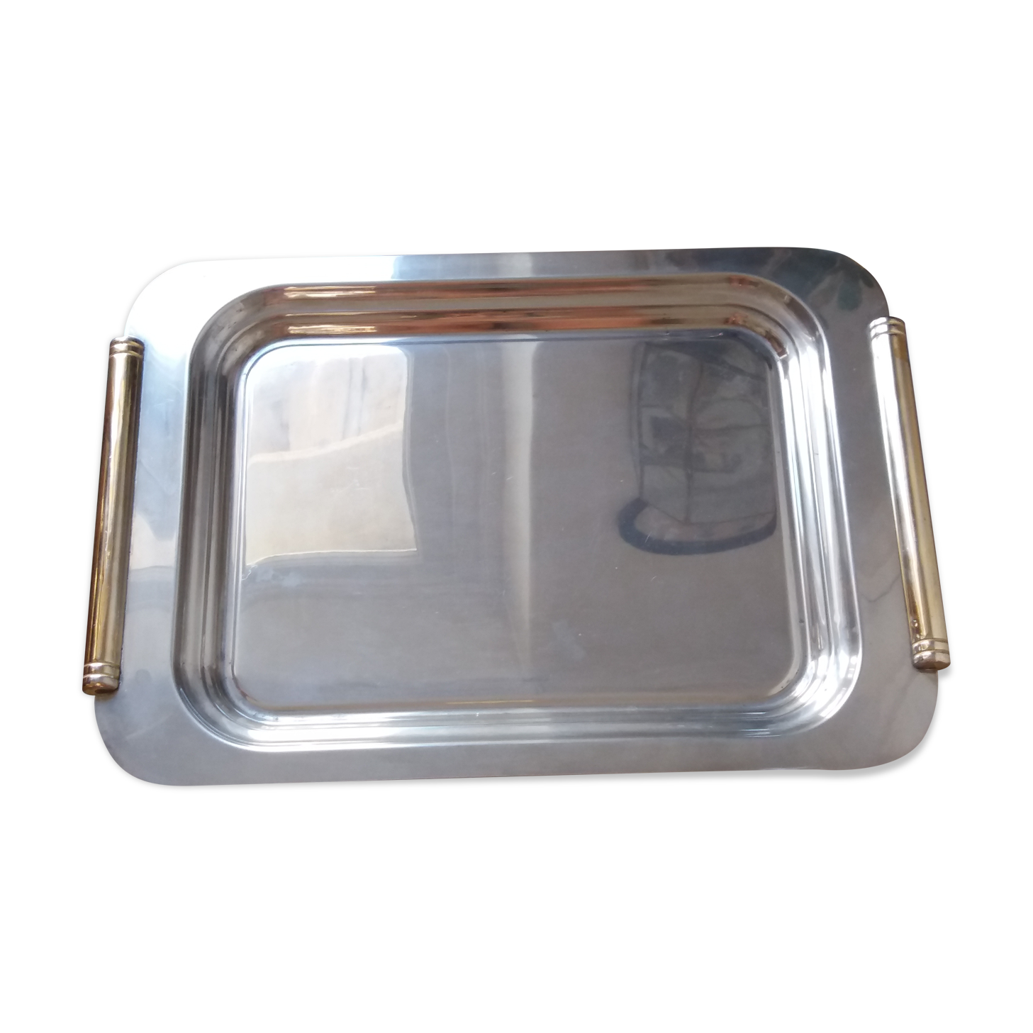 Silver metal and brass tray