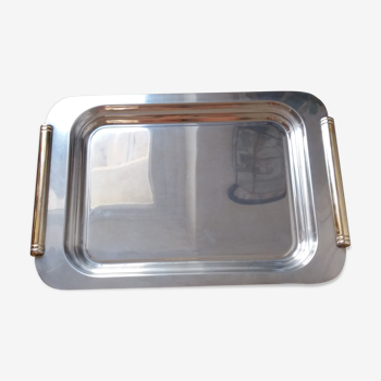 Silver metal and brass tray