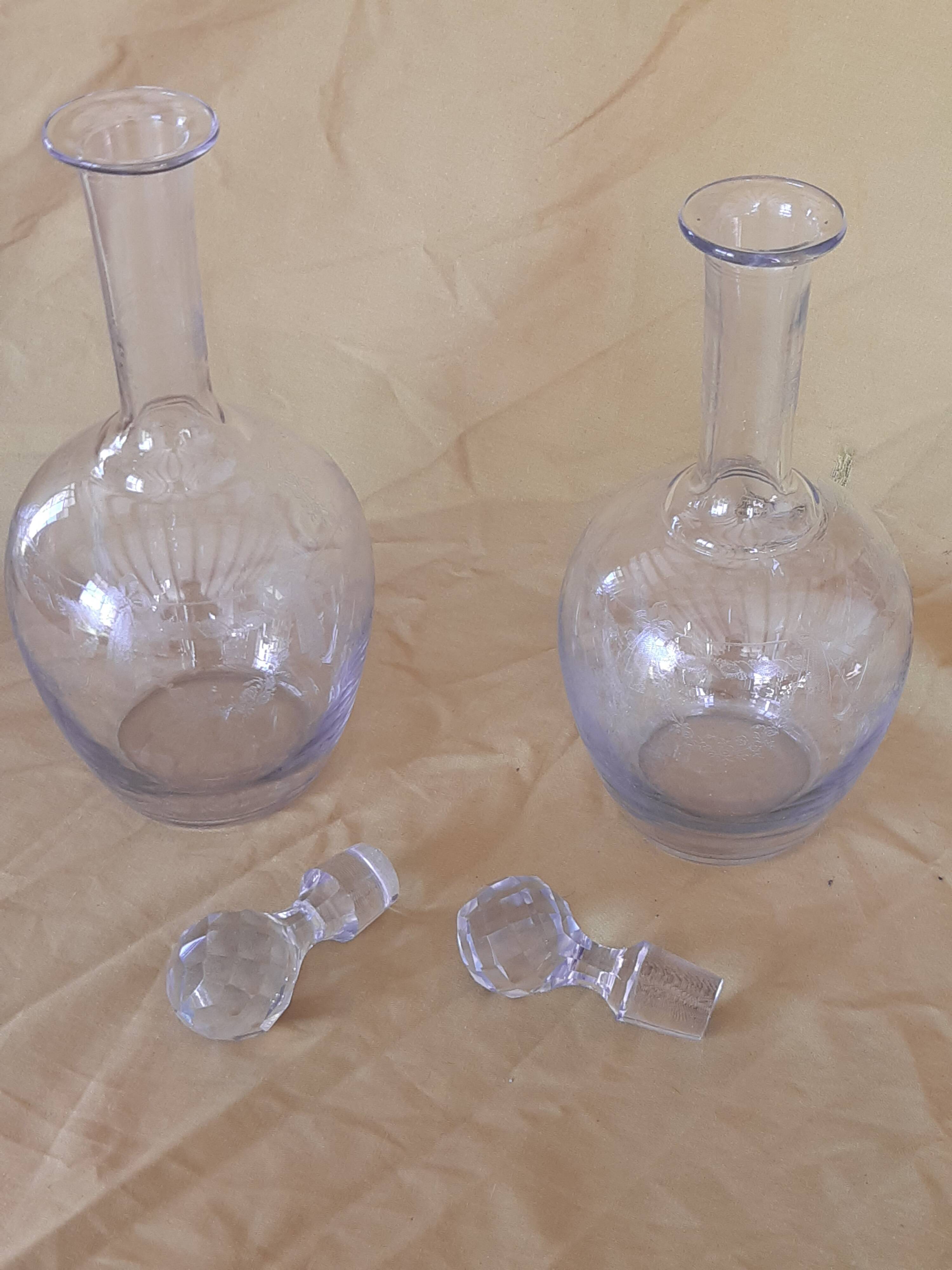 Set of 2 carafes and 4 Saint-Louis crystal aperitif glasses