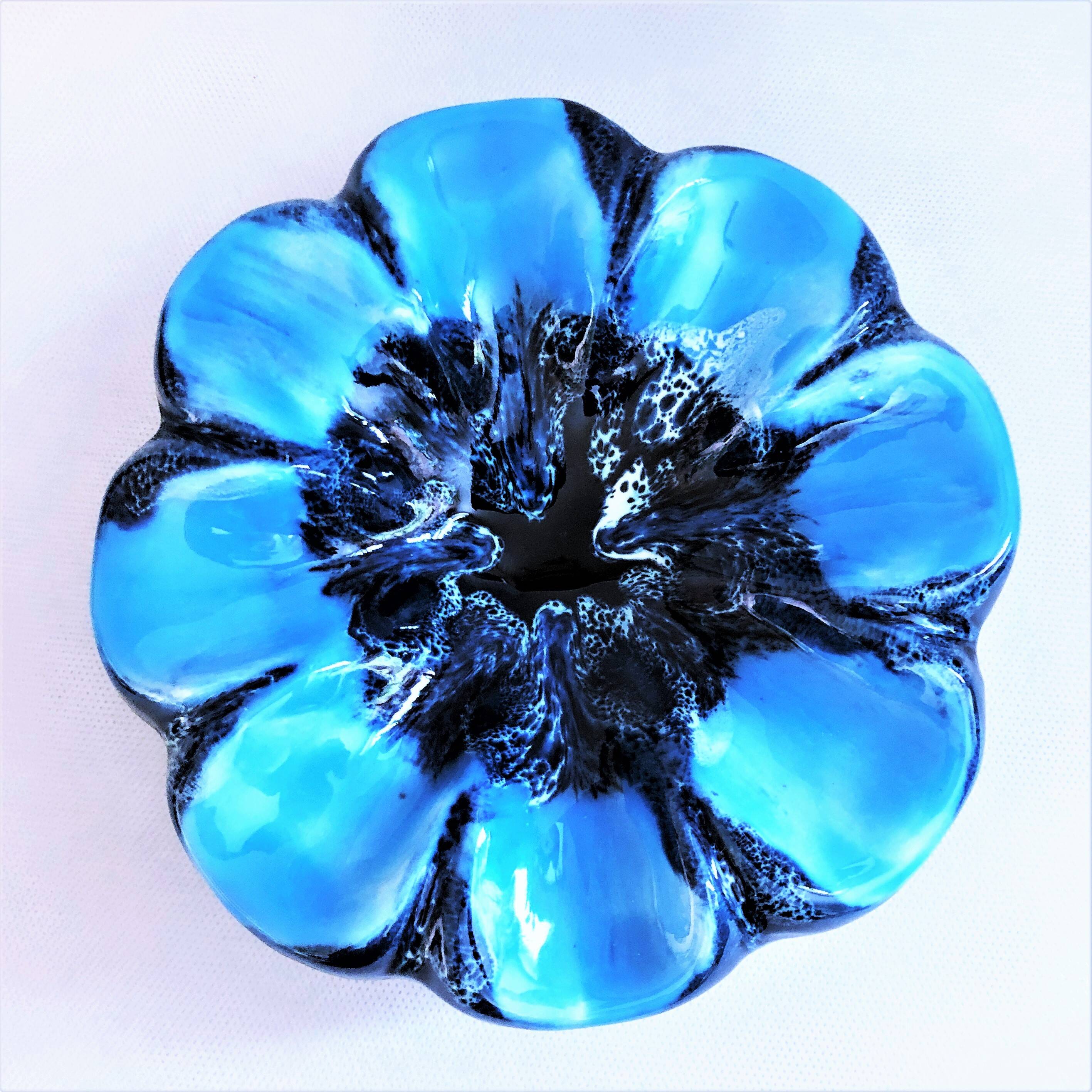 Gros cendrier vide-poche céramique bleue Vallauris vintage France
