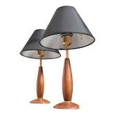 pair of Scandinavian bedside lamp wood and gold 35 x25 new lampshade elec ok