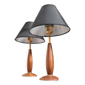 pair of Scandinavian bedside lamp wood and gold 35 x25 new lampshade elec ok