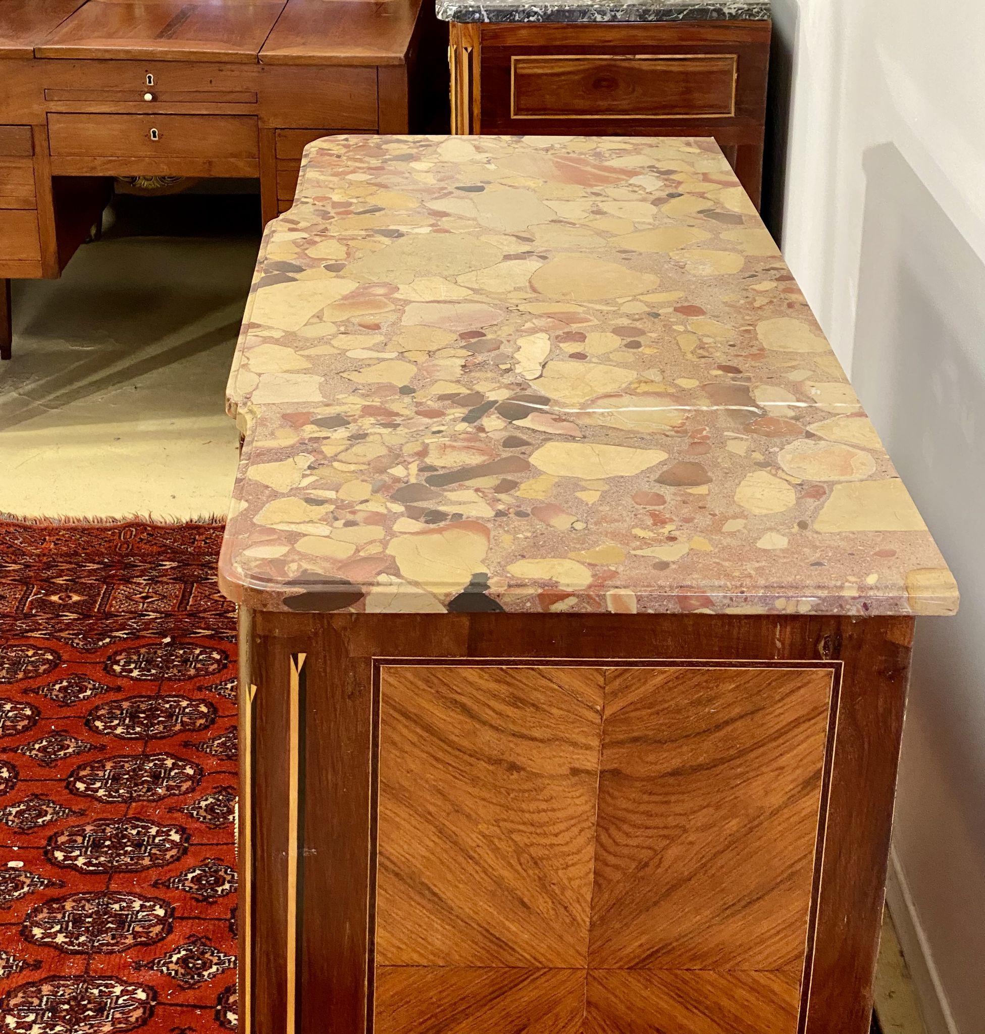 Chest of drawers Transition Style Louis XV marquetry and bronze