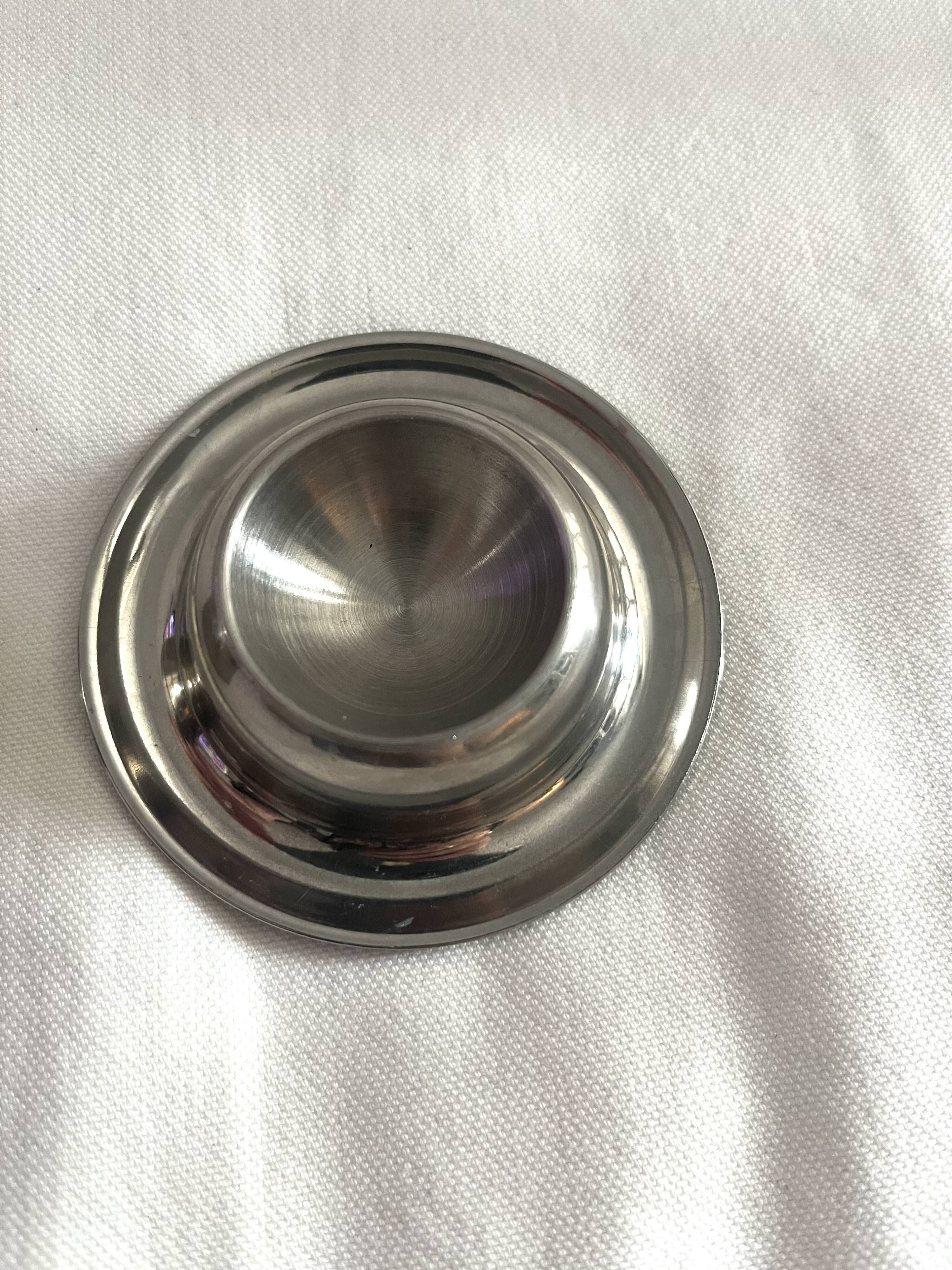 Vintage stainless steel egg cup and salt shaker – minimalist duo