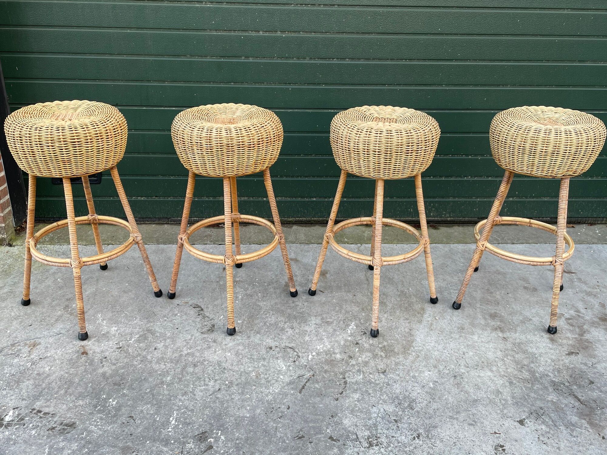 Set of four vintage rattan bar stools 1960 Nederland Design