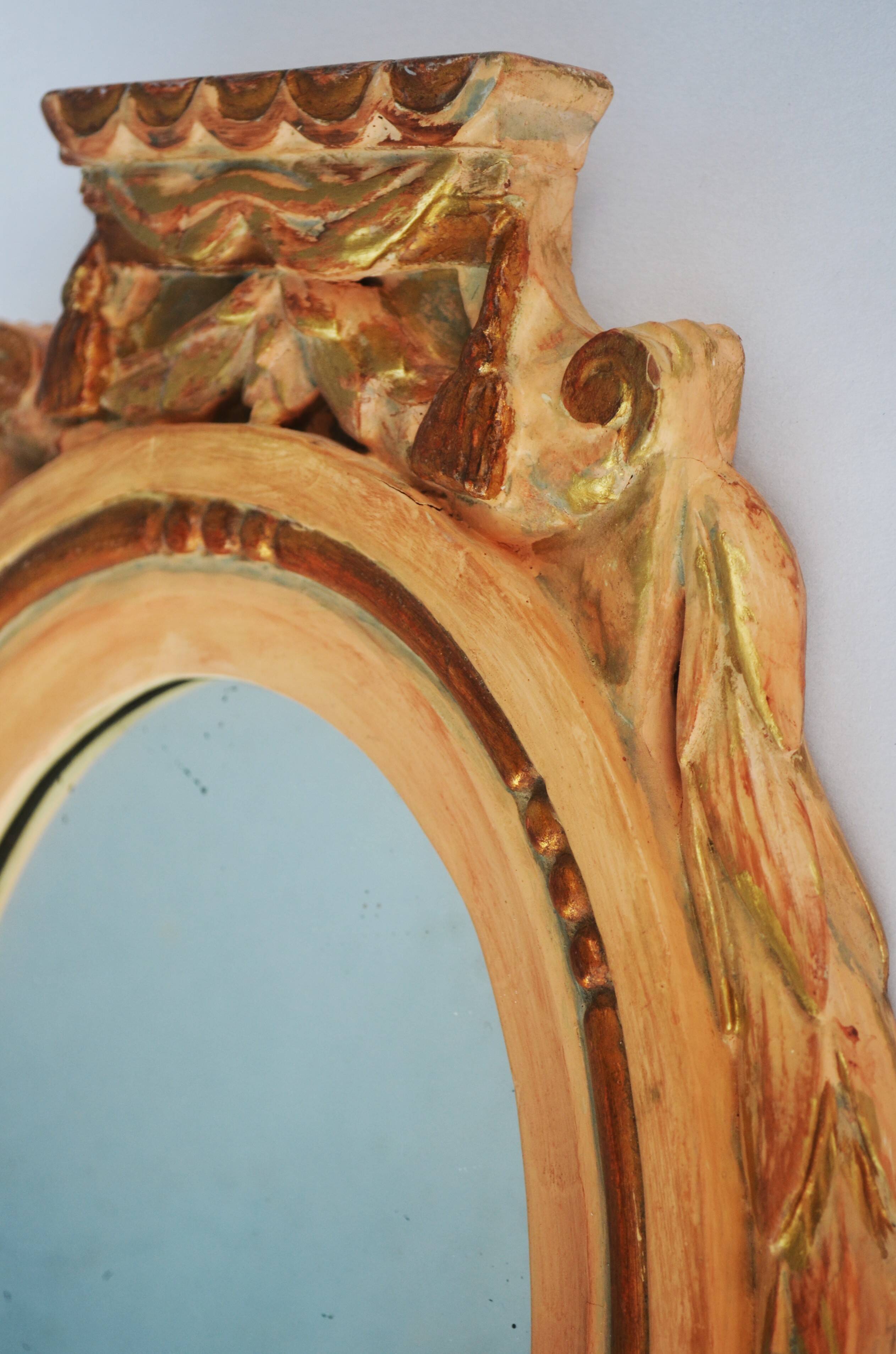 Antique Gilded Wood Mirror a Fronton Louis XVI Style