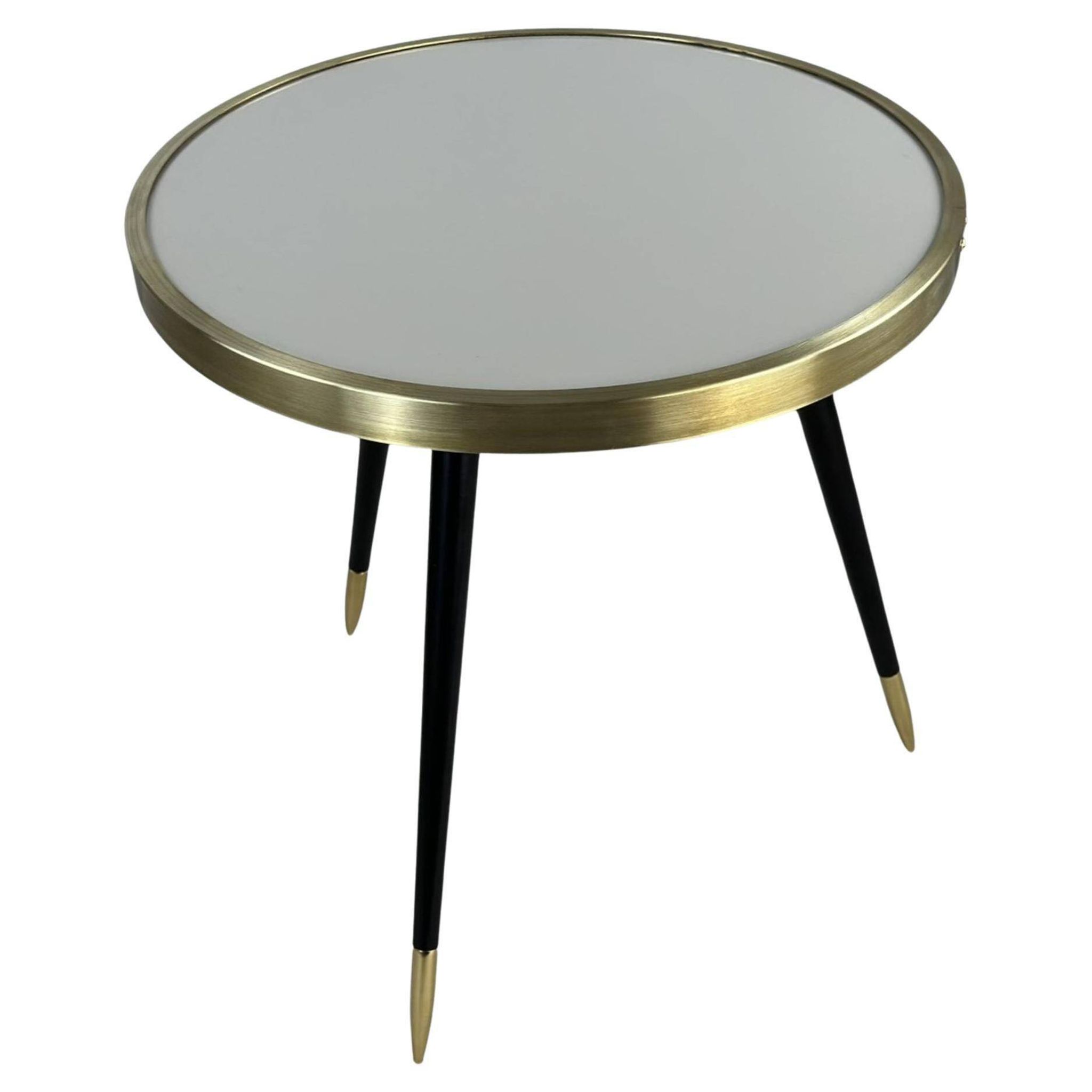 Round table Twist, high-gloss laminate and brass details, handmade, size M.