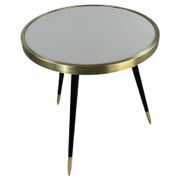 Round table Twist, high-gloss laminate and brass details, handmade, size M.
