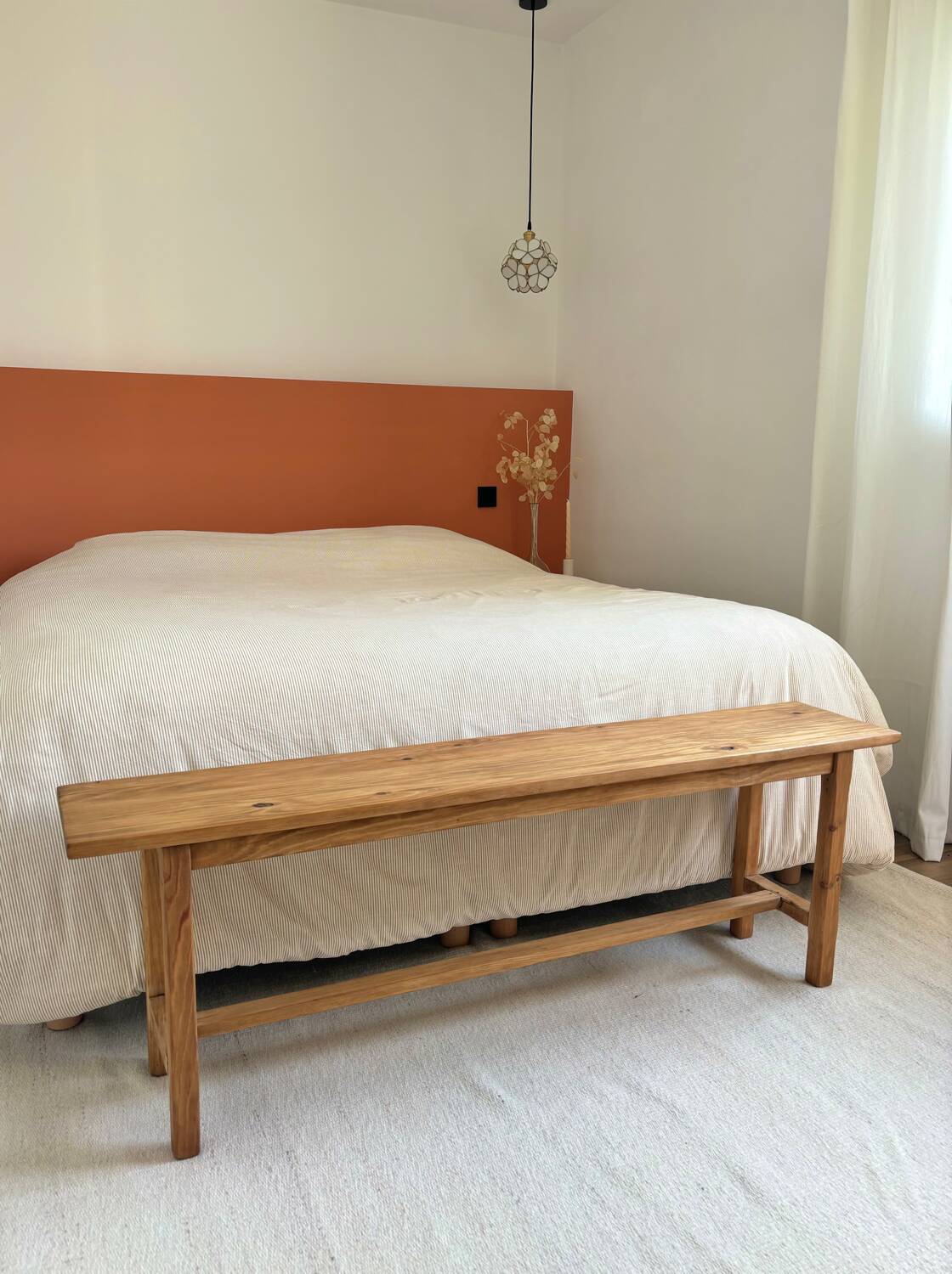 Vintage farm bench, old solid wood, renovated