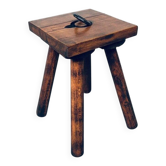 Brutalist Oak Stool, Belgium, 1950s