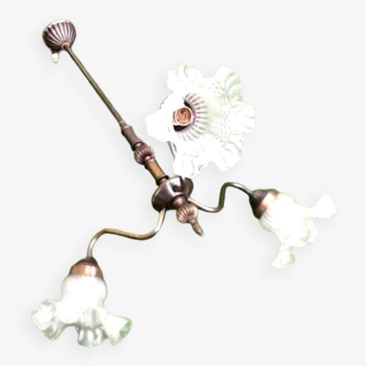 1970s chandelier with 3 light arms and frilled tulips