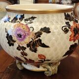Old large Lunéville flower pot with Japanese floral decor