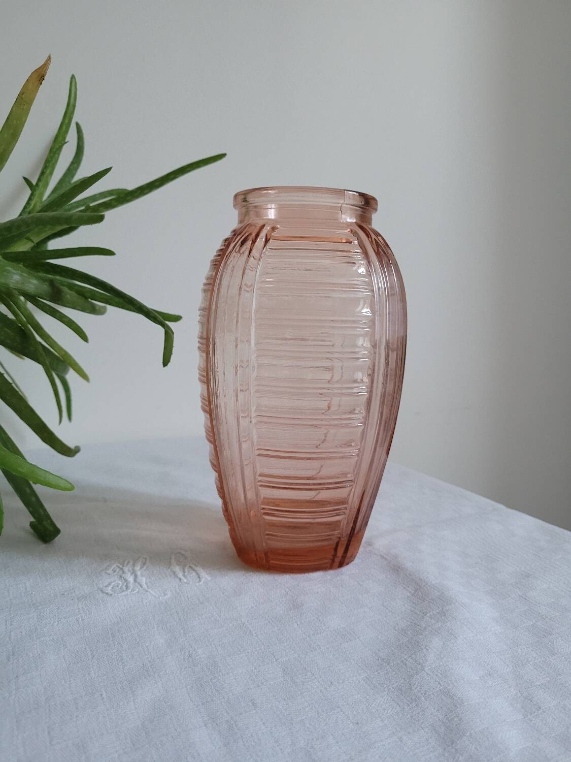 Art Deco pink moulded vase