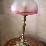lampe bronze et  abat jour  verre teinté & gravé à l'acide / Art Nouveau , produit d epoque
