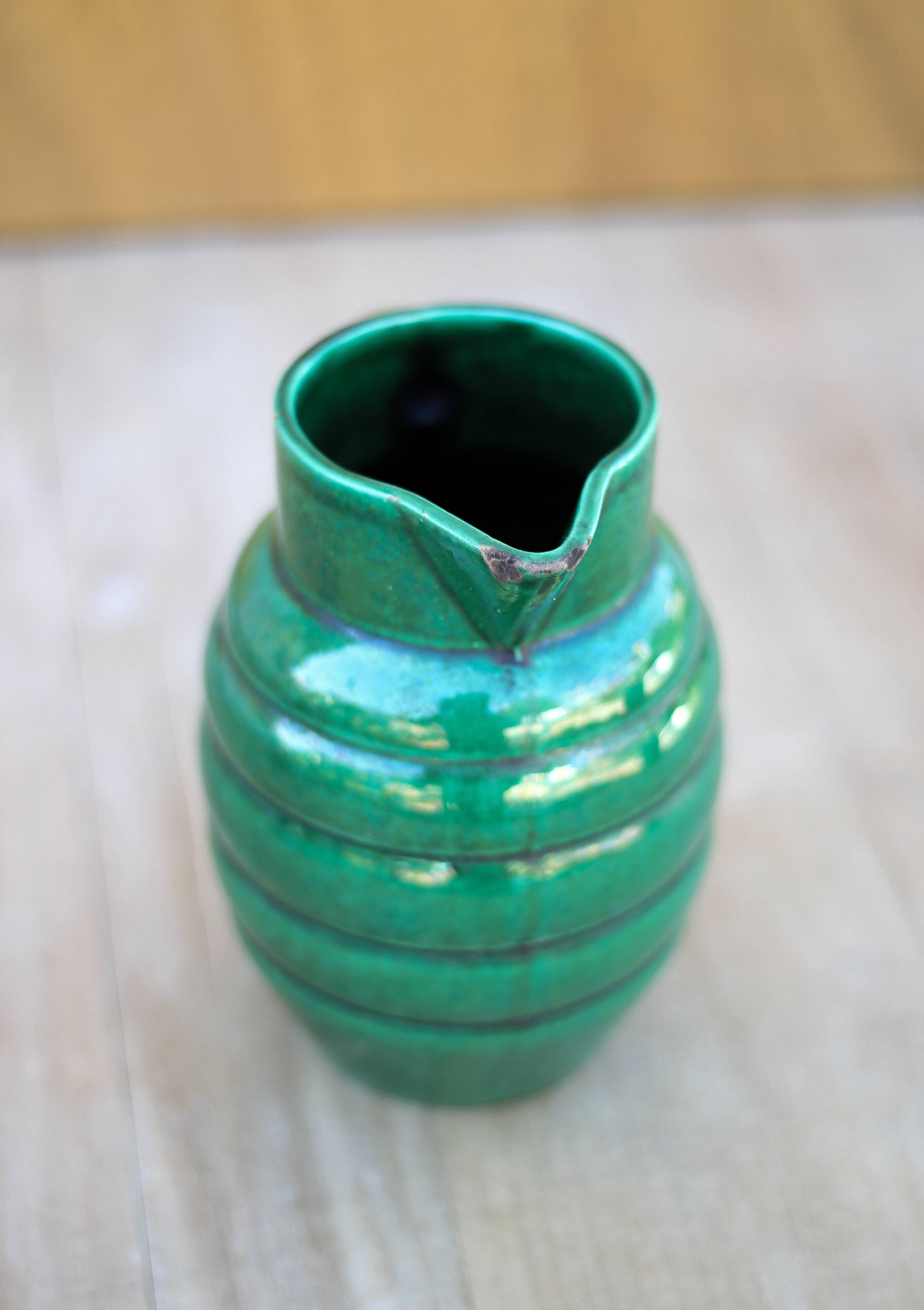 Pitcher St Clément France Lorraine 869, green pitcher, ceramic pitcher