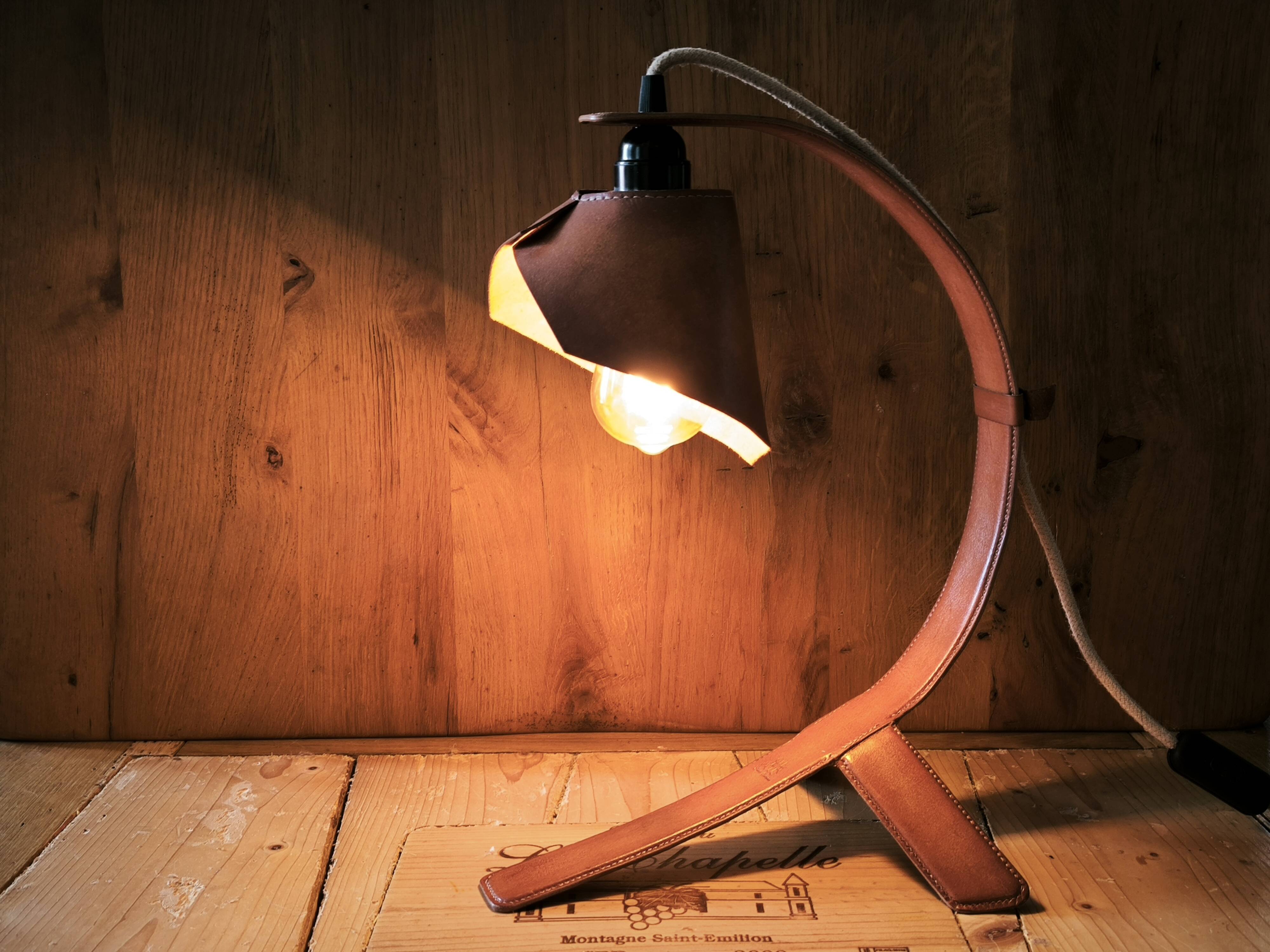 "Organic" Desk Lamp Cognac Italian Vegetable Leather & Aluminium