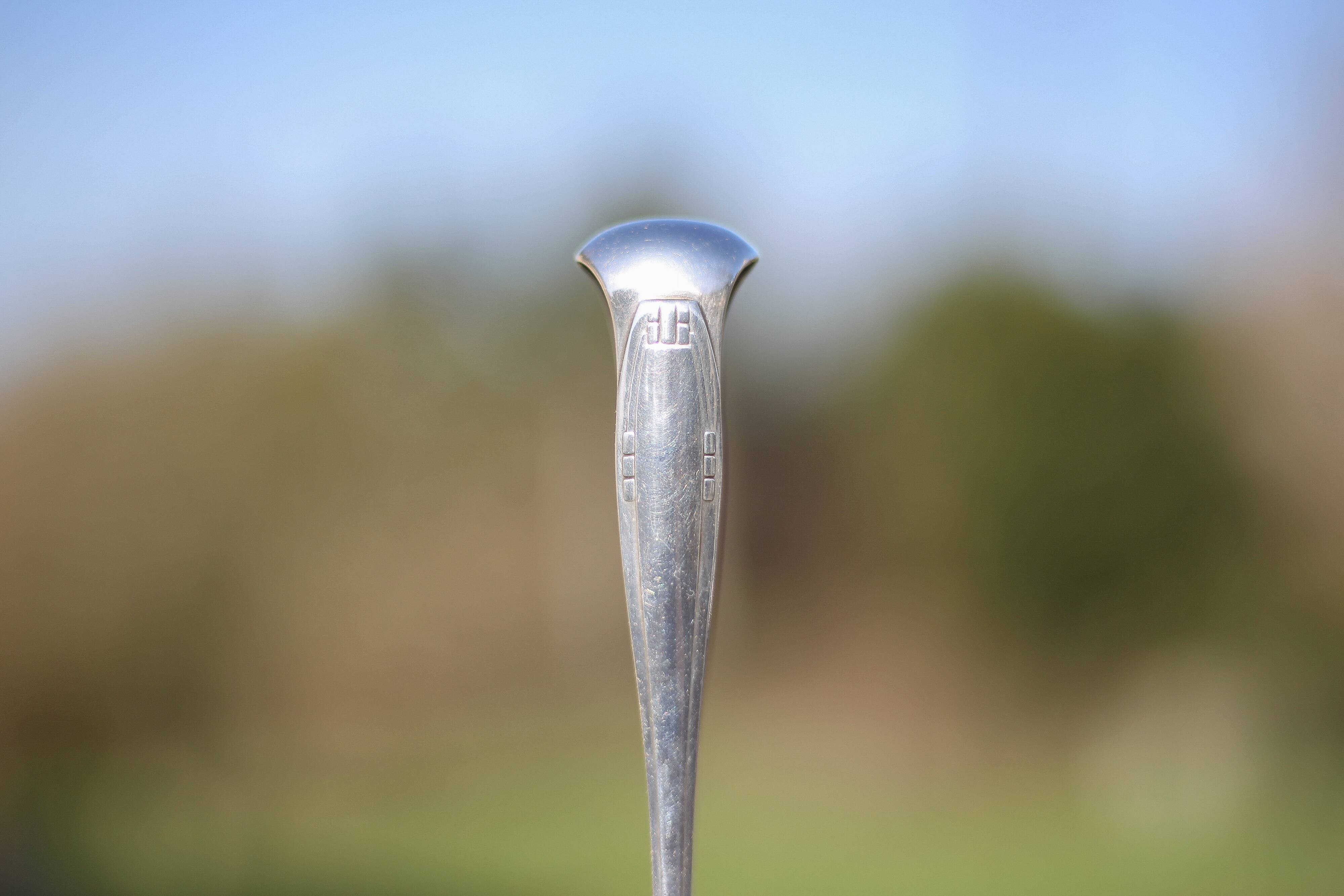 Art Deco cutlery set in box, silver-plated metal cutlery set, decorative table