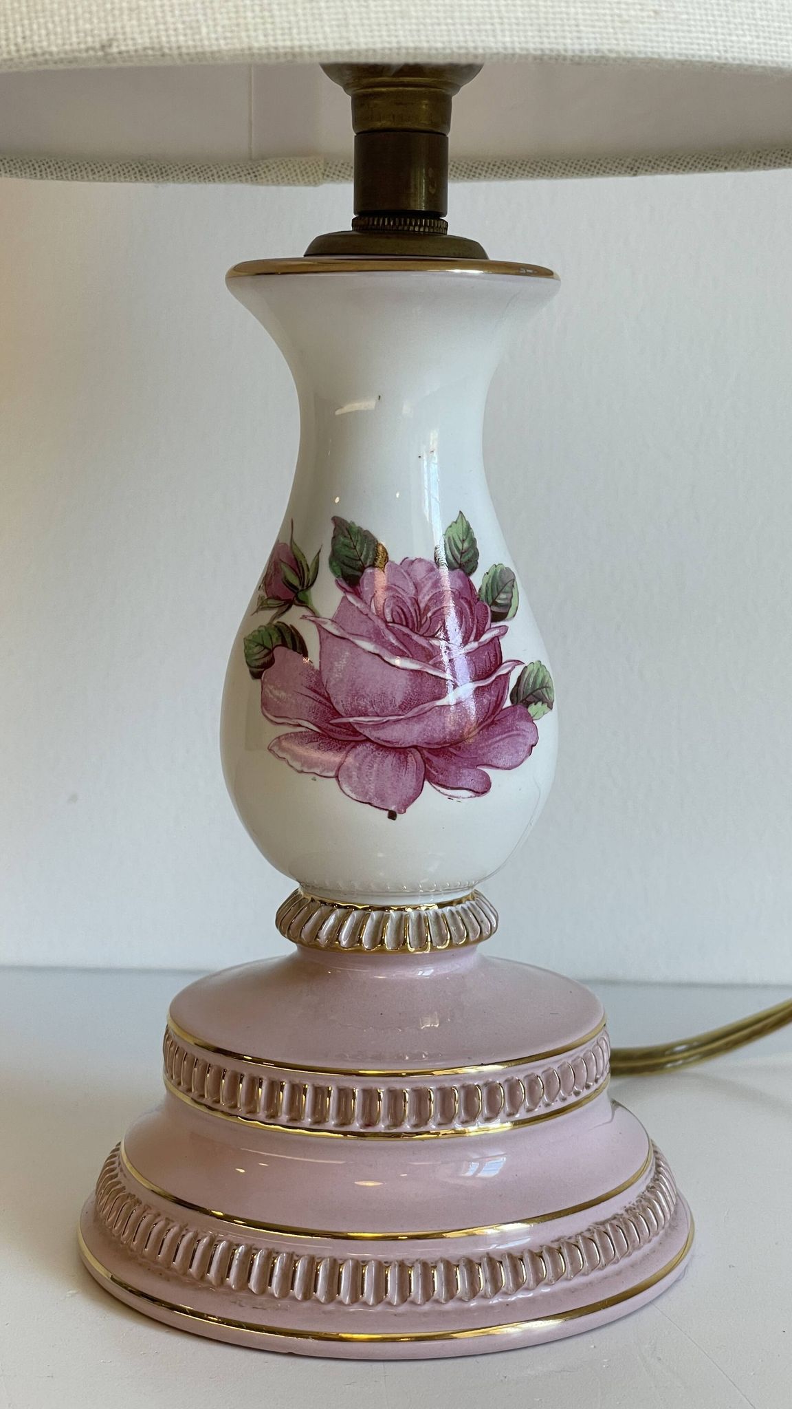 Ceramic Lamp Italy Roses and Gold