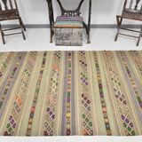 4x8 Soft Pastel Green Vintage Kilim Rug, 139x241Cm SK 33042