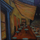 Oil on canvas painting - night town