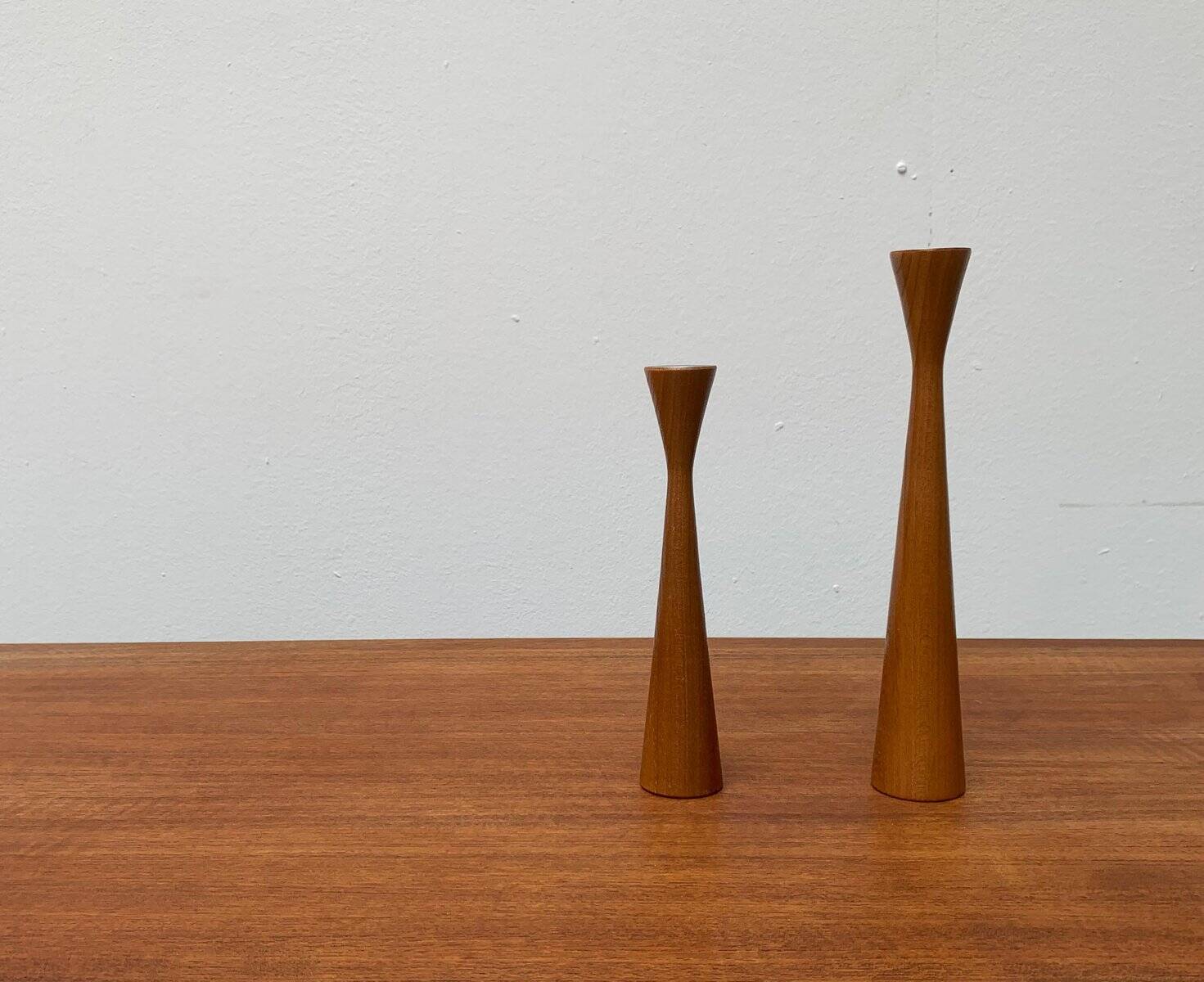Vintage Danish teak candle holders, set of 2.
