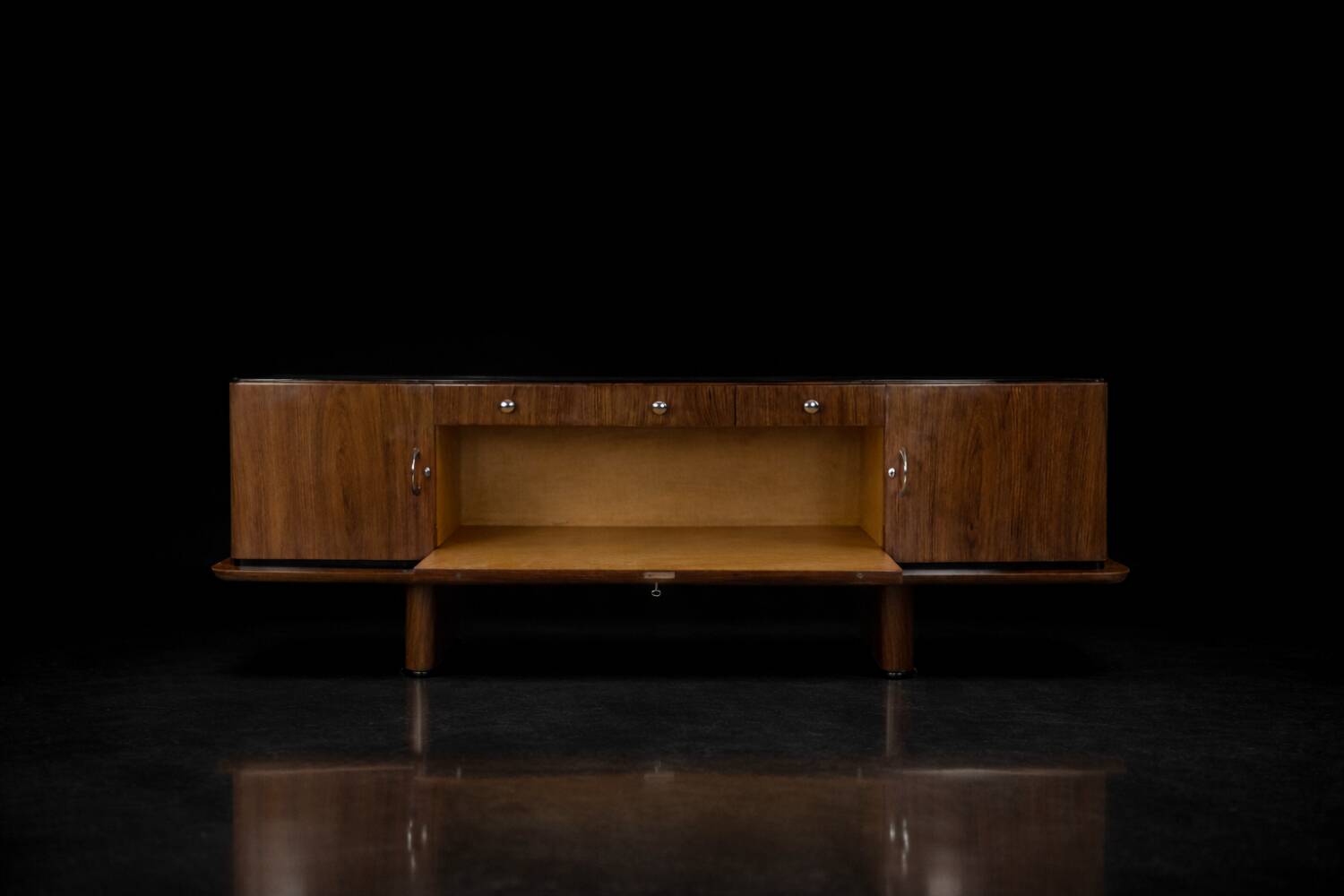 Vintage Rare Large French Art Deco Walnut Sideboard, 1920s