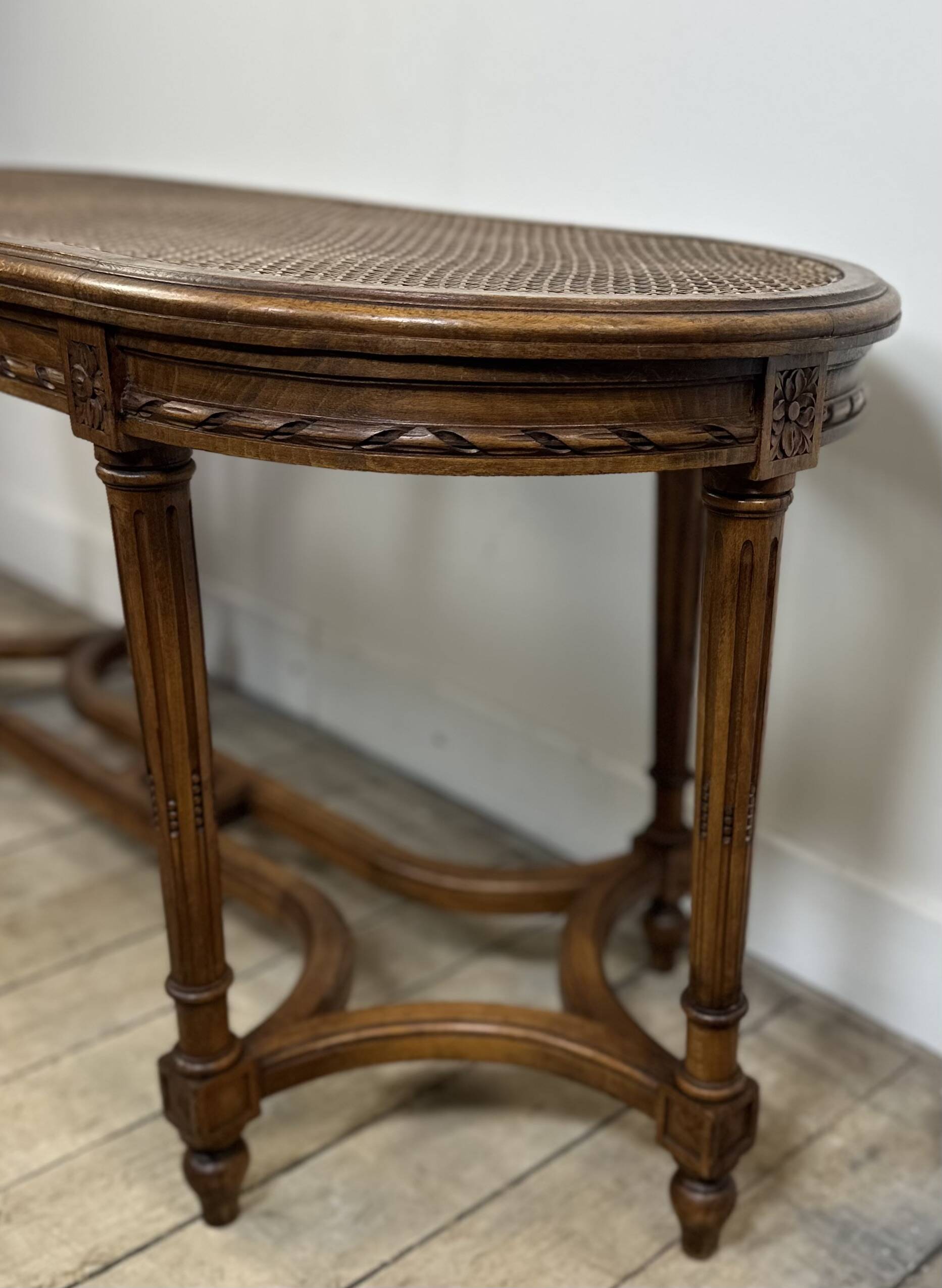 Louis XVI style walnut piano bench