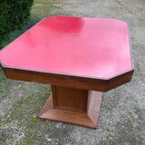 Art Deco dining table in wood and red Formica