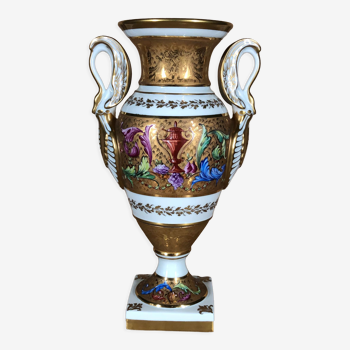 Limoges porcelain vase gilded and colored by hand - Le Tallec - Paris