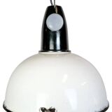 Industrial soviet white enamel pendant lamp, 1960s