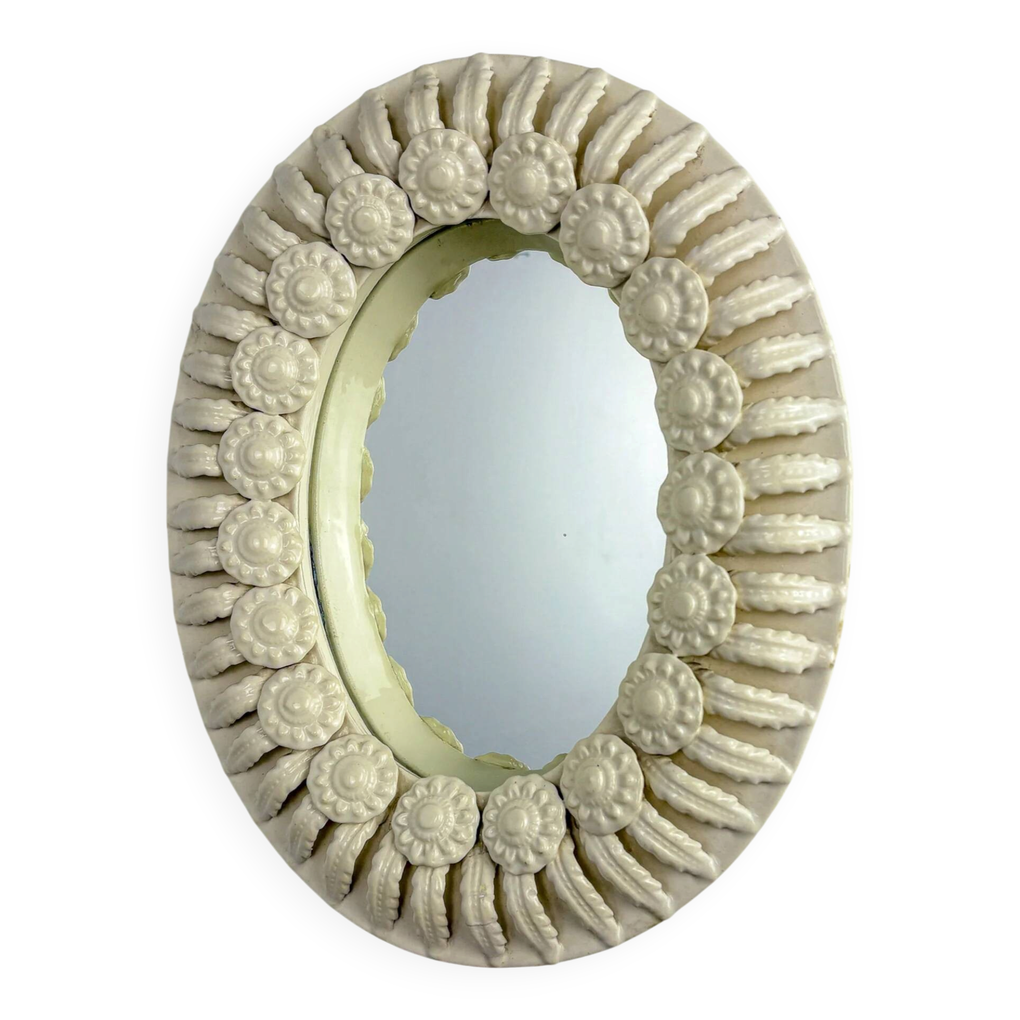Spanish floral ceramic mirror from Manises, Spain, circa 1970s
