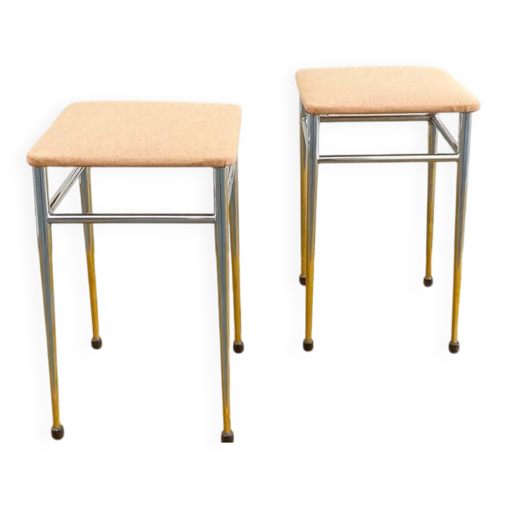 Paire de tabouret vintage – assise en tissu peach fuzz et structure ...