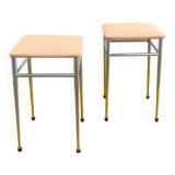 Pair of vintage stools - peach fuzz fabric seat and chrome frame
