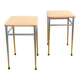 Pair of vintage stools - peach fuzz fabric seat and chrome frame