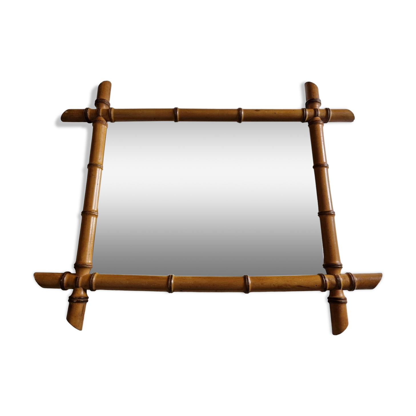Turned wooden mirror in imitation of bamboo, mid-century, 54 cm x 67 cm