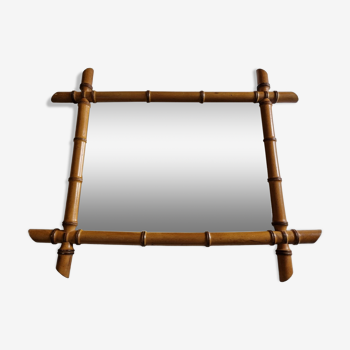 Turned wooden mirror in imitation of bamboo, mid-century, 54 cm x 67 cm