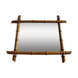 Turned wooden mirror in imitation of bamboo, mid-century, 54 cm x 67 cm