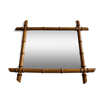 Miroir en bois tourné à l'imitation du bambou, mid-century, 54 cm x 67 cm