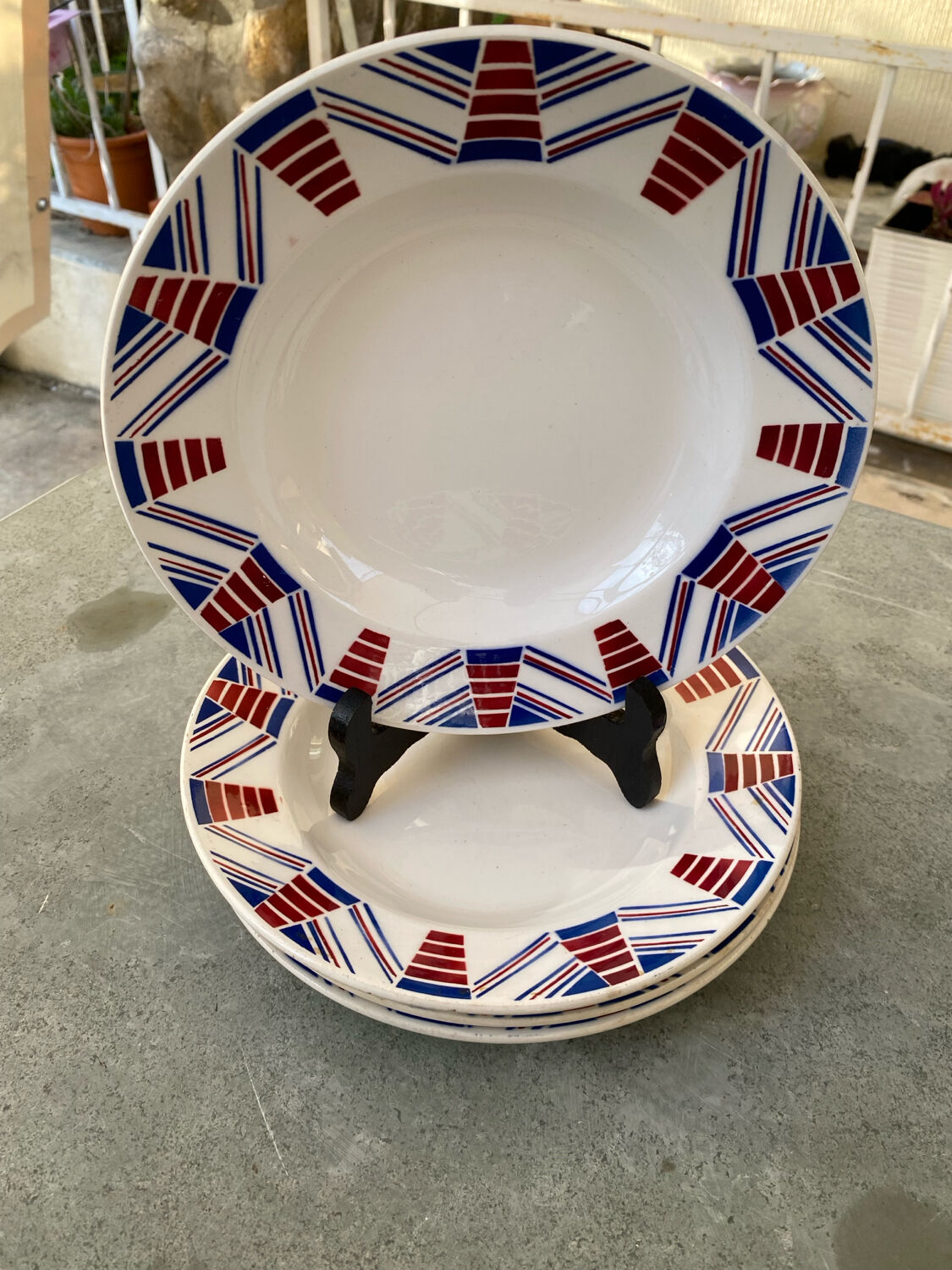 Set of 4 deep plates from Moulin des Loups, vintage.