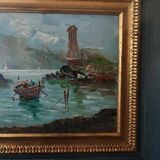Oil painting Giovanni Bertè 60s/70s river landscape