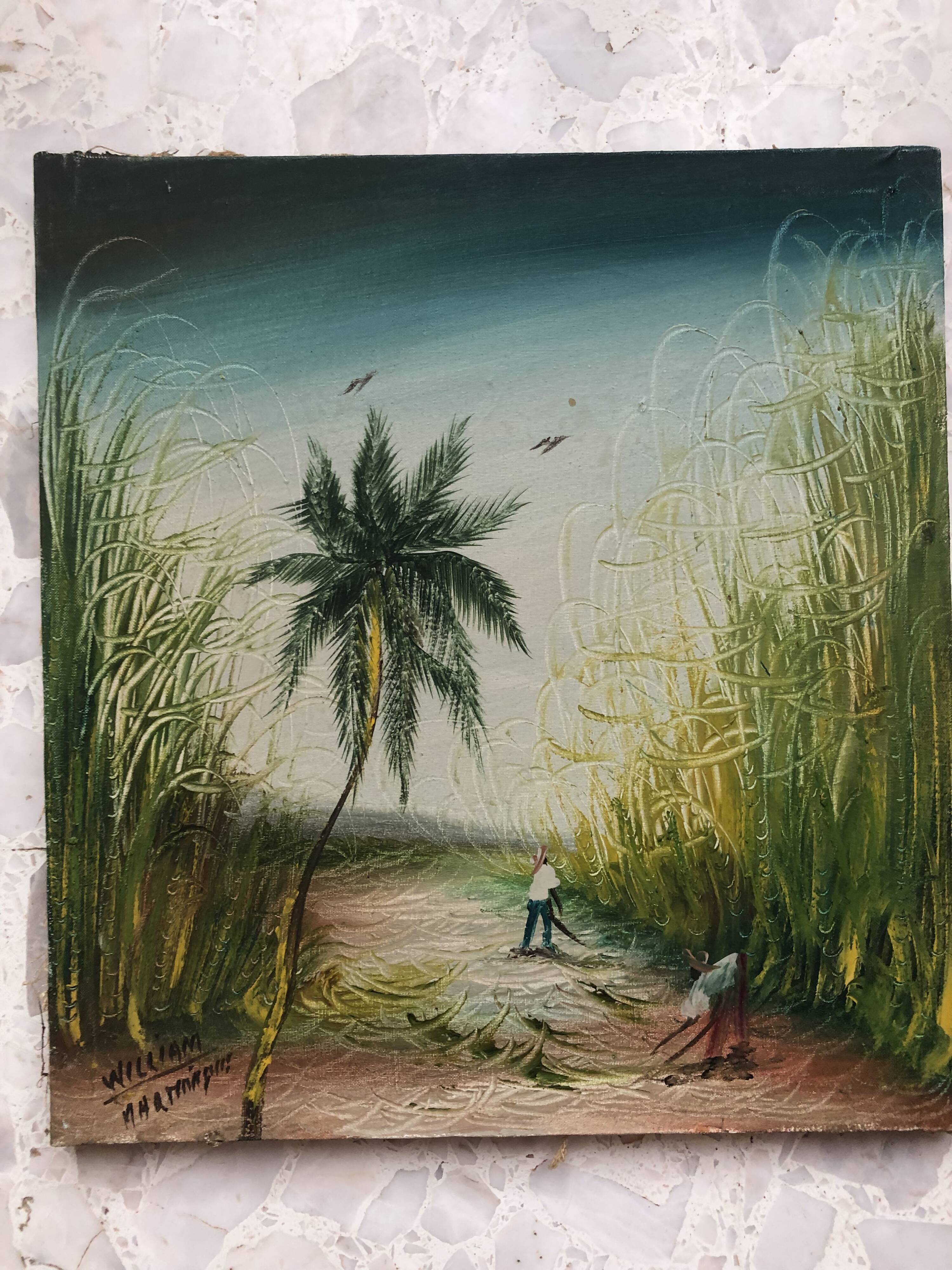 Painting oil on canvas the sugar cane cup in martinique signed william 1980, antilles hst