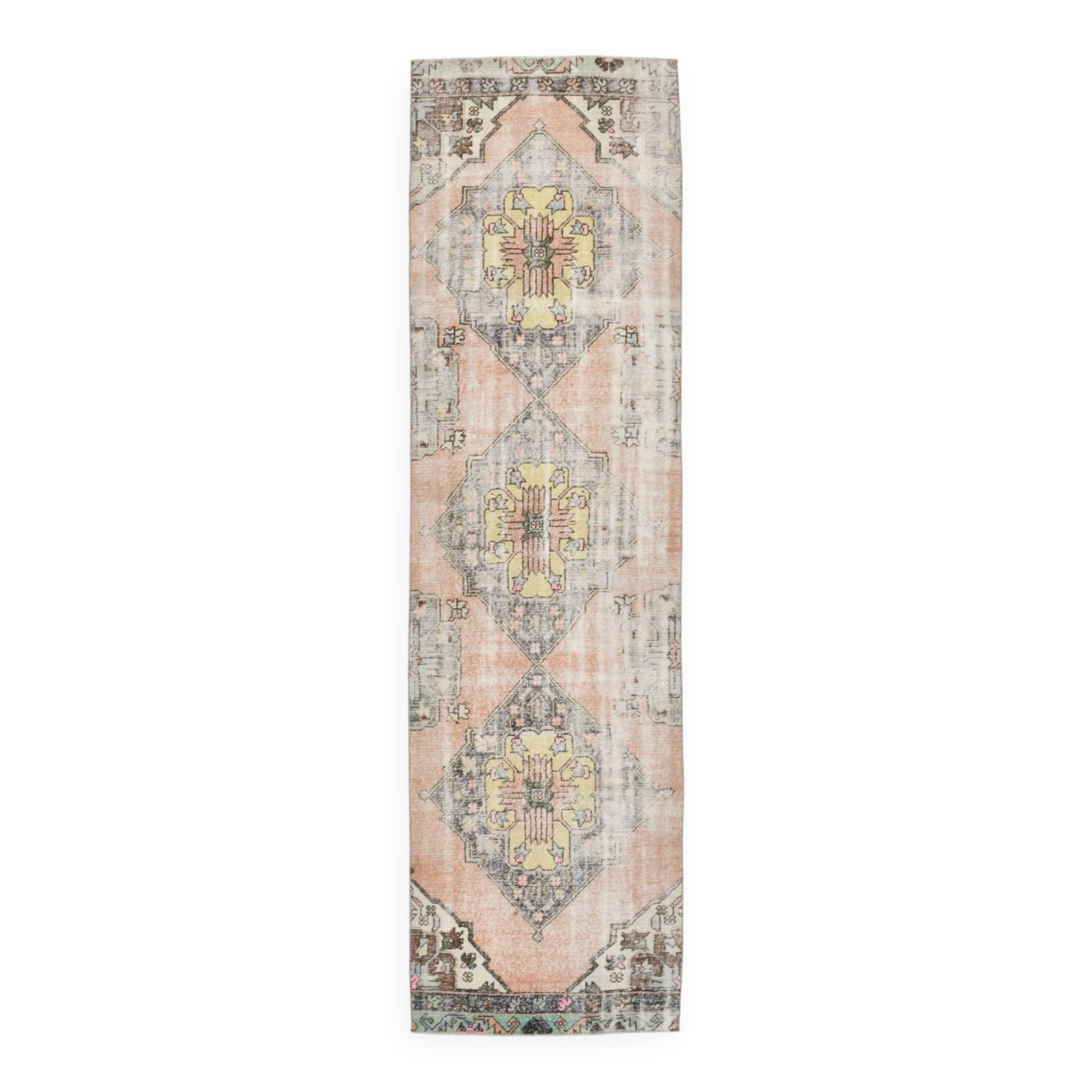Tapis persan saumon et crème, 82 x 307 cm